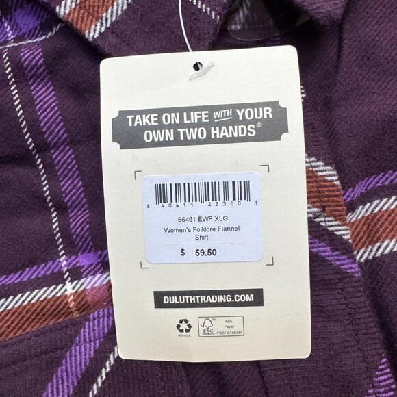 Duluth Trading Women’s Folklore Flannel Shirt Purple XL NWT Soft Double Brushed - Picture 6 of 16